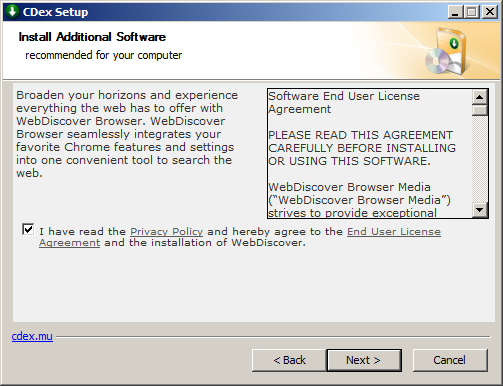 CDex installer spyware opt-out screen